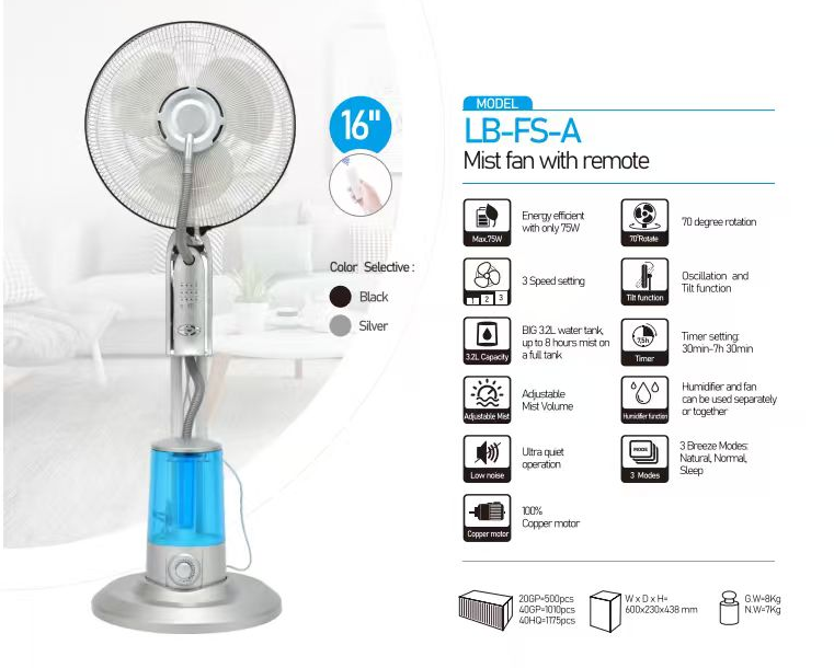 New model 3.2L mist fan Ac motor with remote control