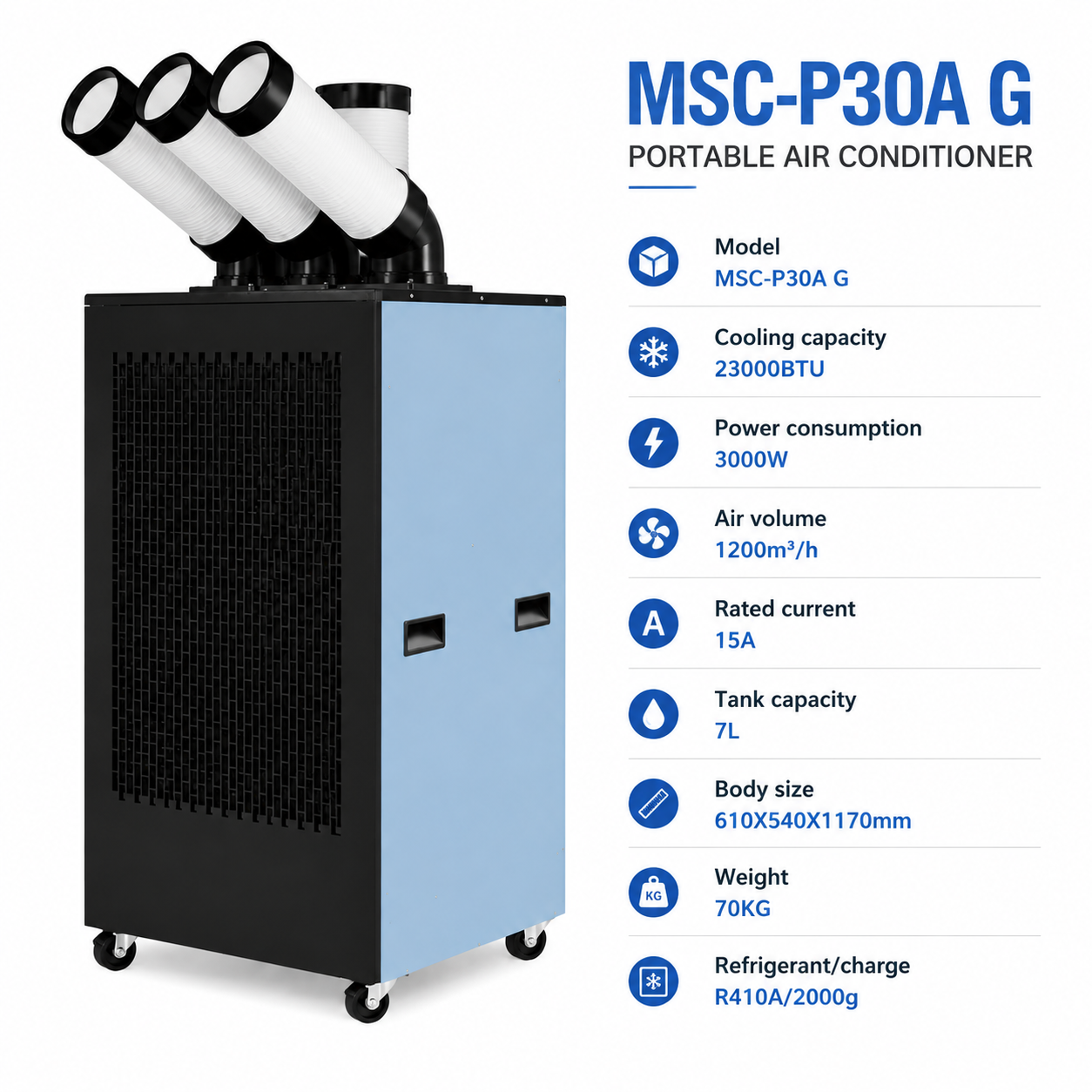 23000BTU High Power 4 Outlets Portable Industrial Air Cooler, Mobile Spot Cooling Unit
