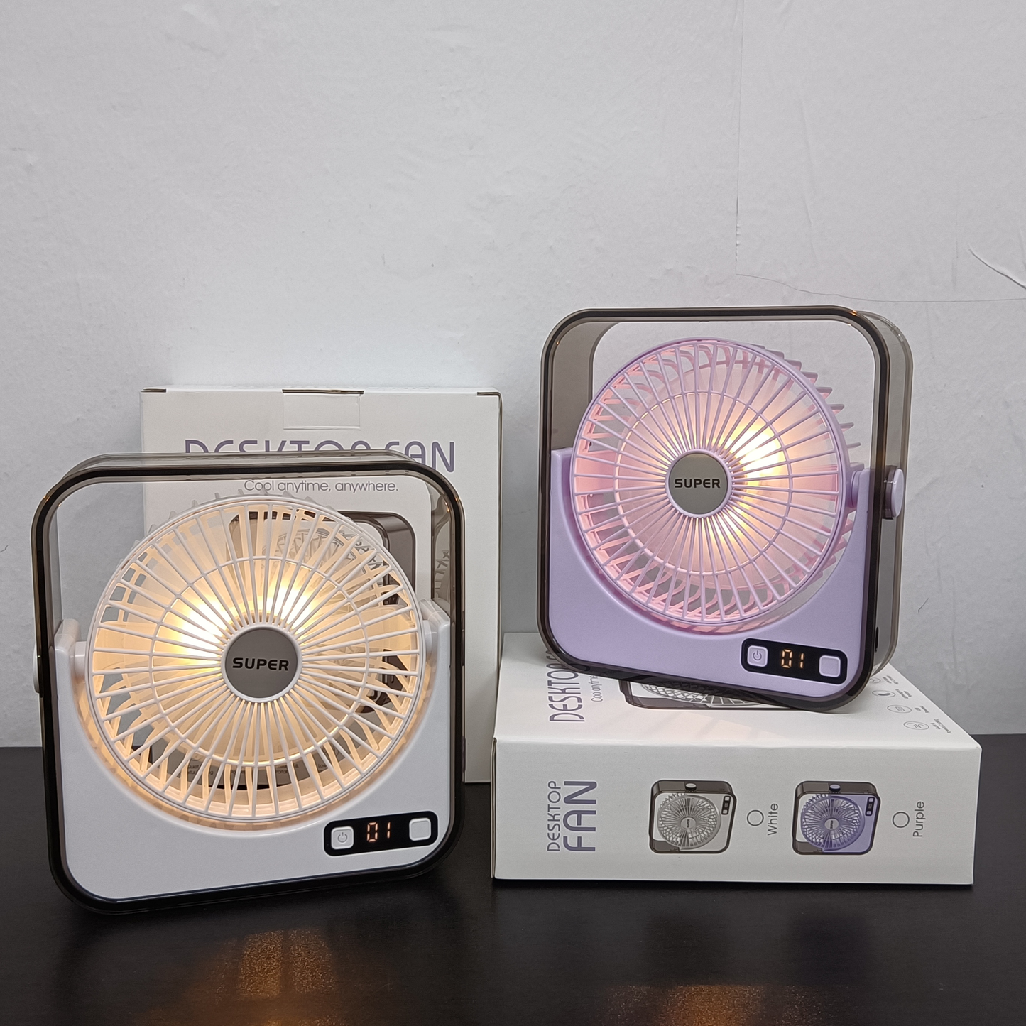 F2 Transparent Square Desktop Fan 3-Speed Timer Smart Display