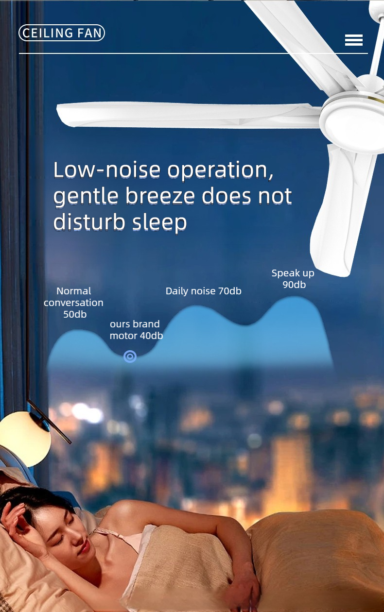 blue white black ceiling fan with durable motor low noise strong wind