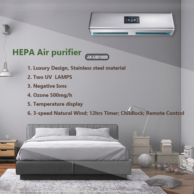 1.0m stainless steel Wall Mounted UV Ozone Air purifier with Negative Ions to Inactivate Virus