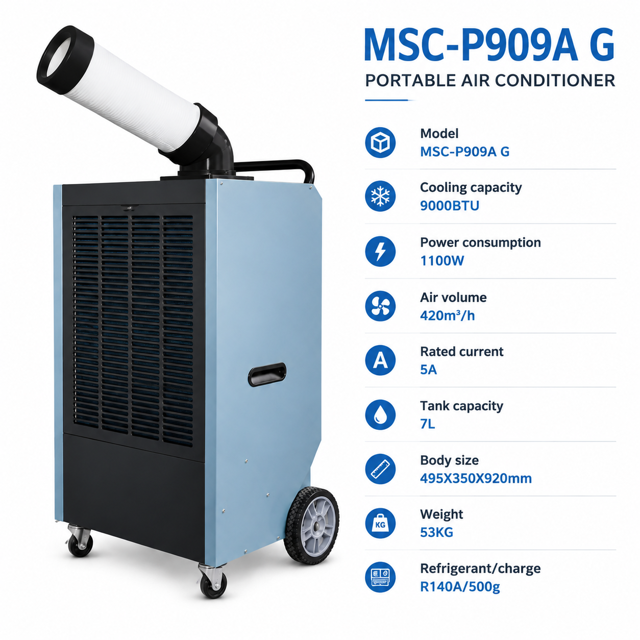 9000BTU Outlet Mobile Industrial Spot Air Conditioner Targeted Spot Cooling