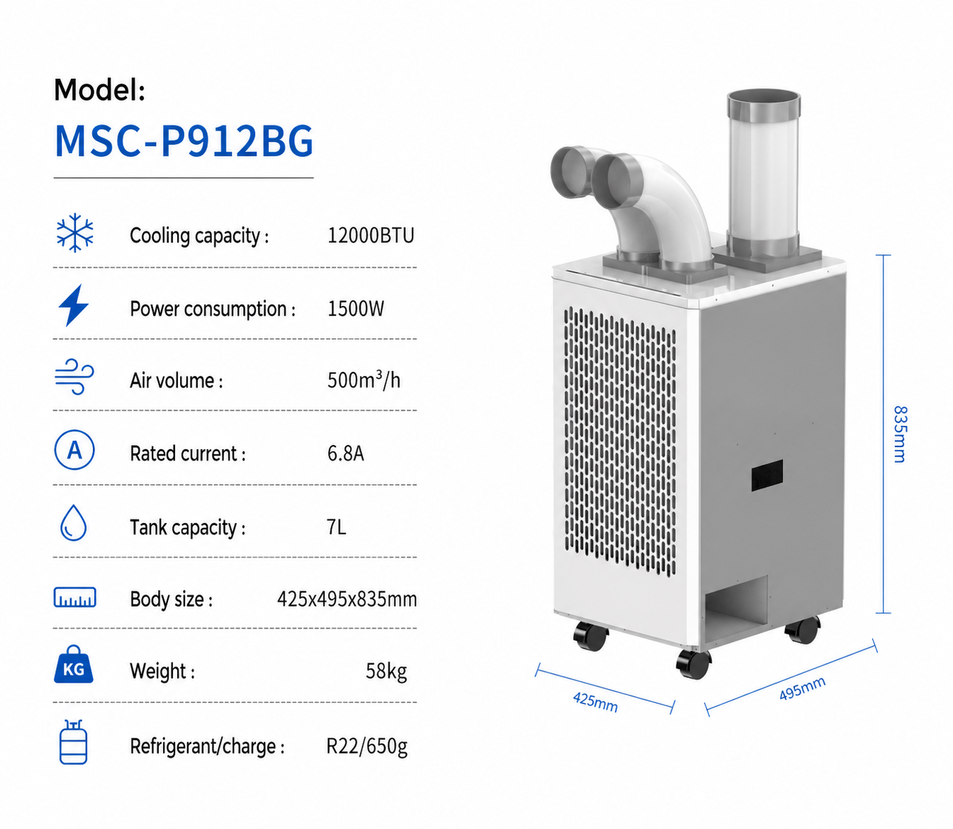 12000 btu double tubes portable air cooler for factory warehouse
