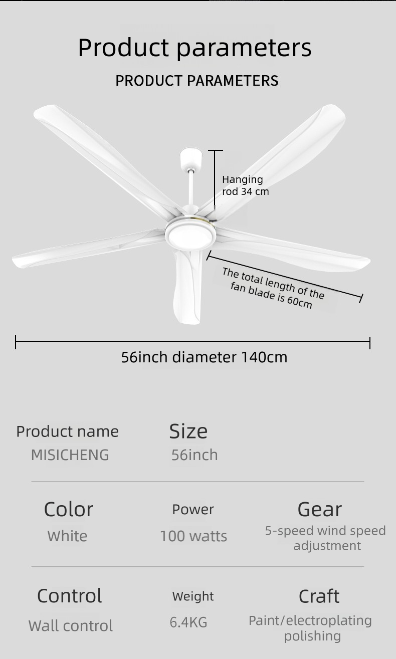 blue white black ceiling fan with durable motor low noise strong wind