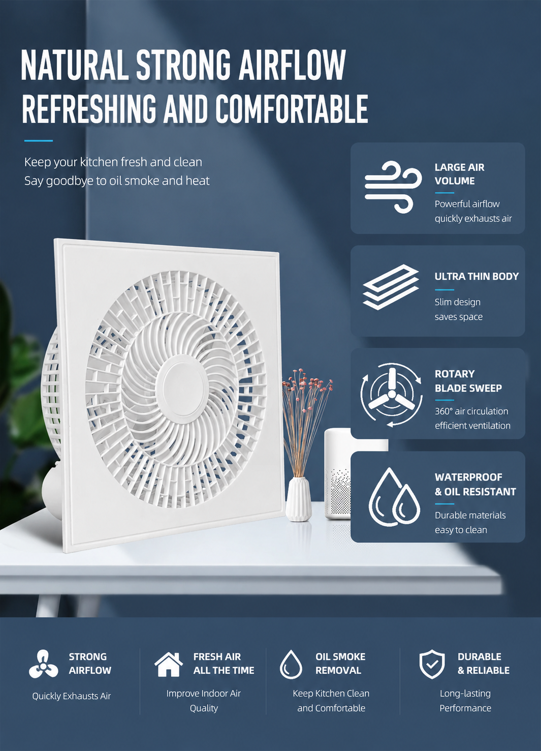 Ultra-thin integrated ceiling panels for bathrooms, recessed aluminum ceiling tiles, and ceiling-mounted electric fans for kitchens and bathrooms