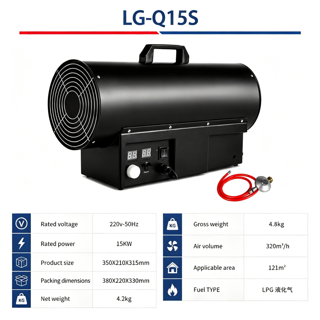 15KW Portable LPG Propane Forced Air Gas Heater for Workshop Greenhouse