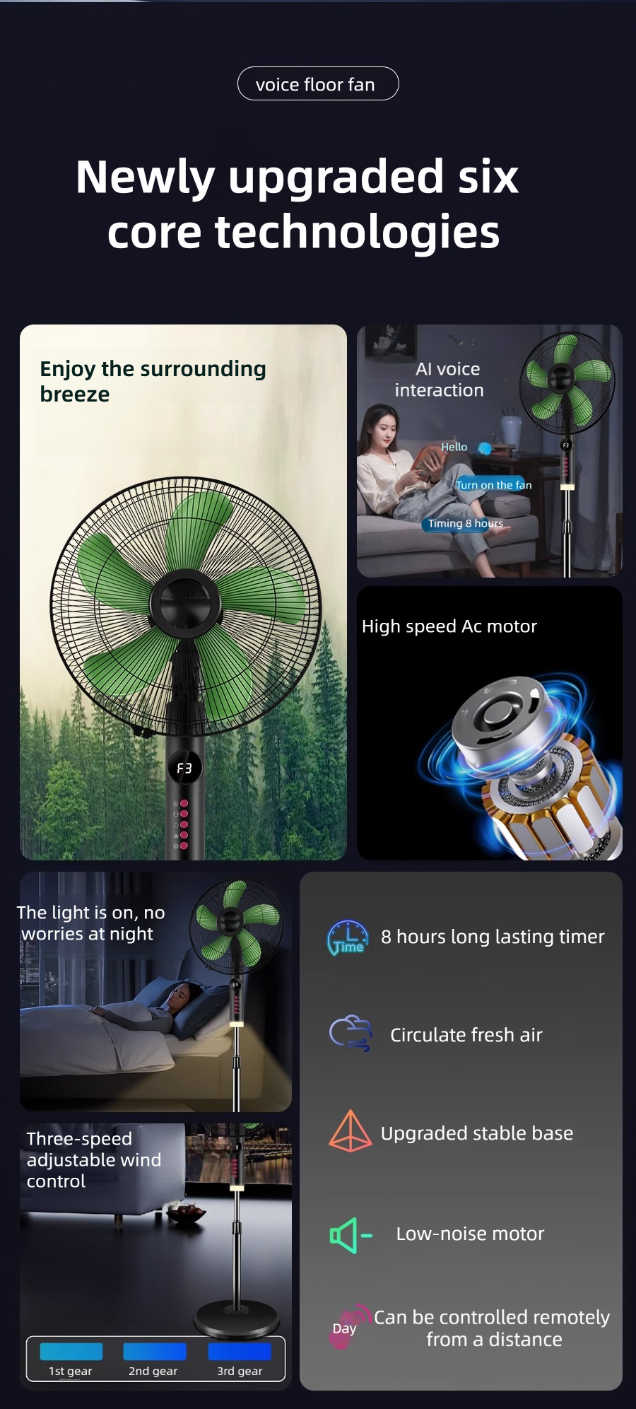commercial stand fan with mechanical or voice control
