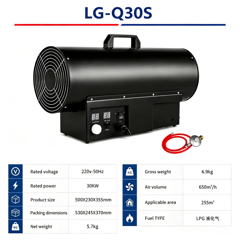 30KW Portable LPG Propane Forced Air Gas Heater for Workshop Greenhouse