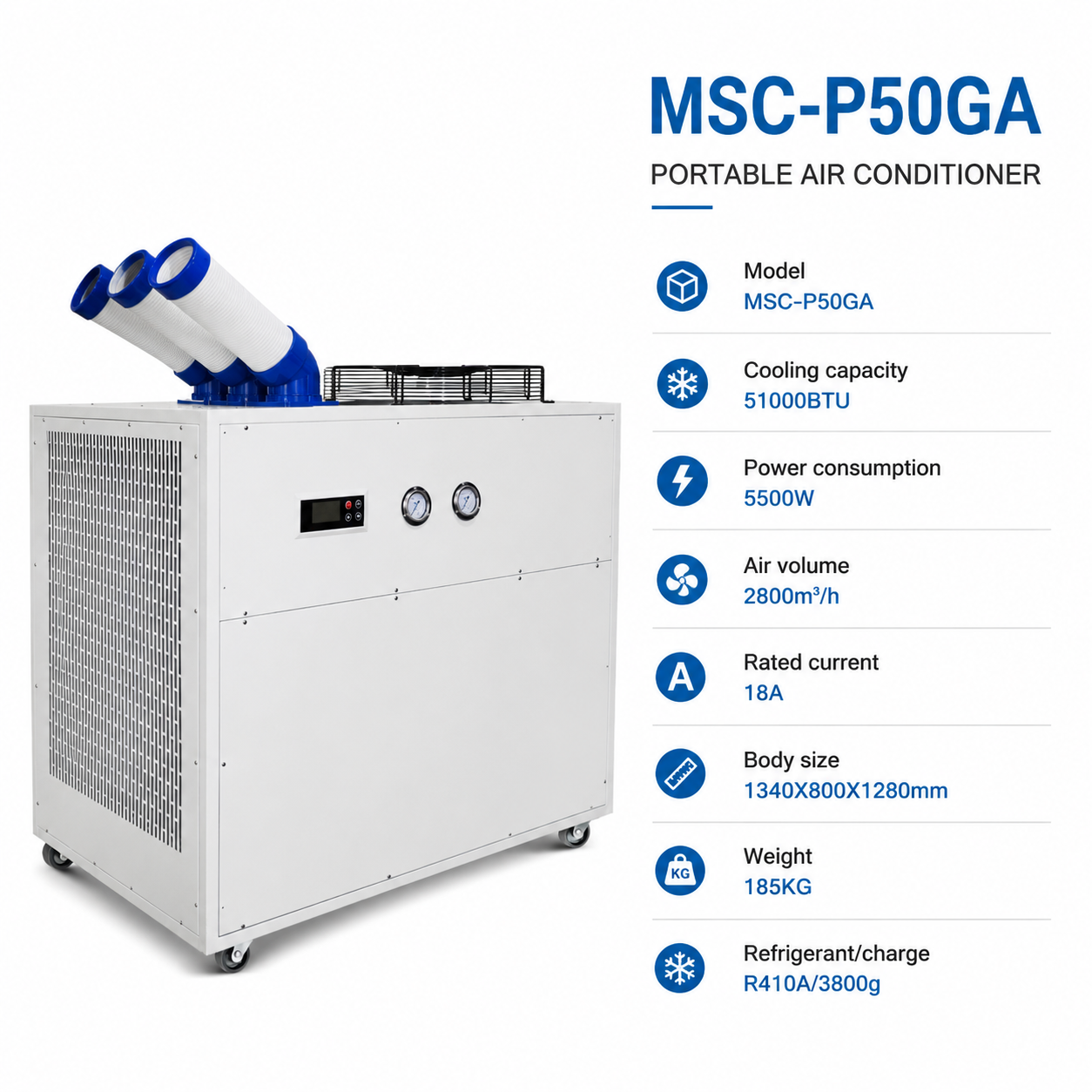 51000BTU Air Coolers Industrial Electric Air Conditioner Frequency Conversion Energy Saving Mobile Workshop Cooling Equipment Drain Free
