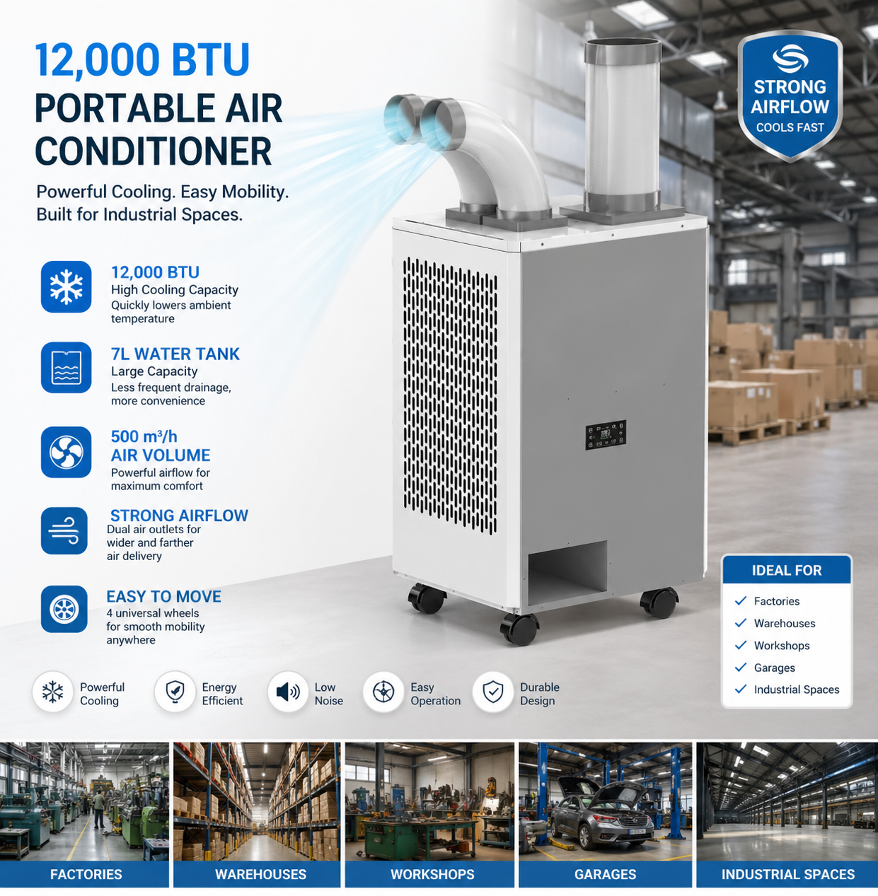 12000 btu double tubes portable air cooler for factory warehouse