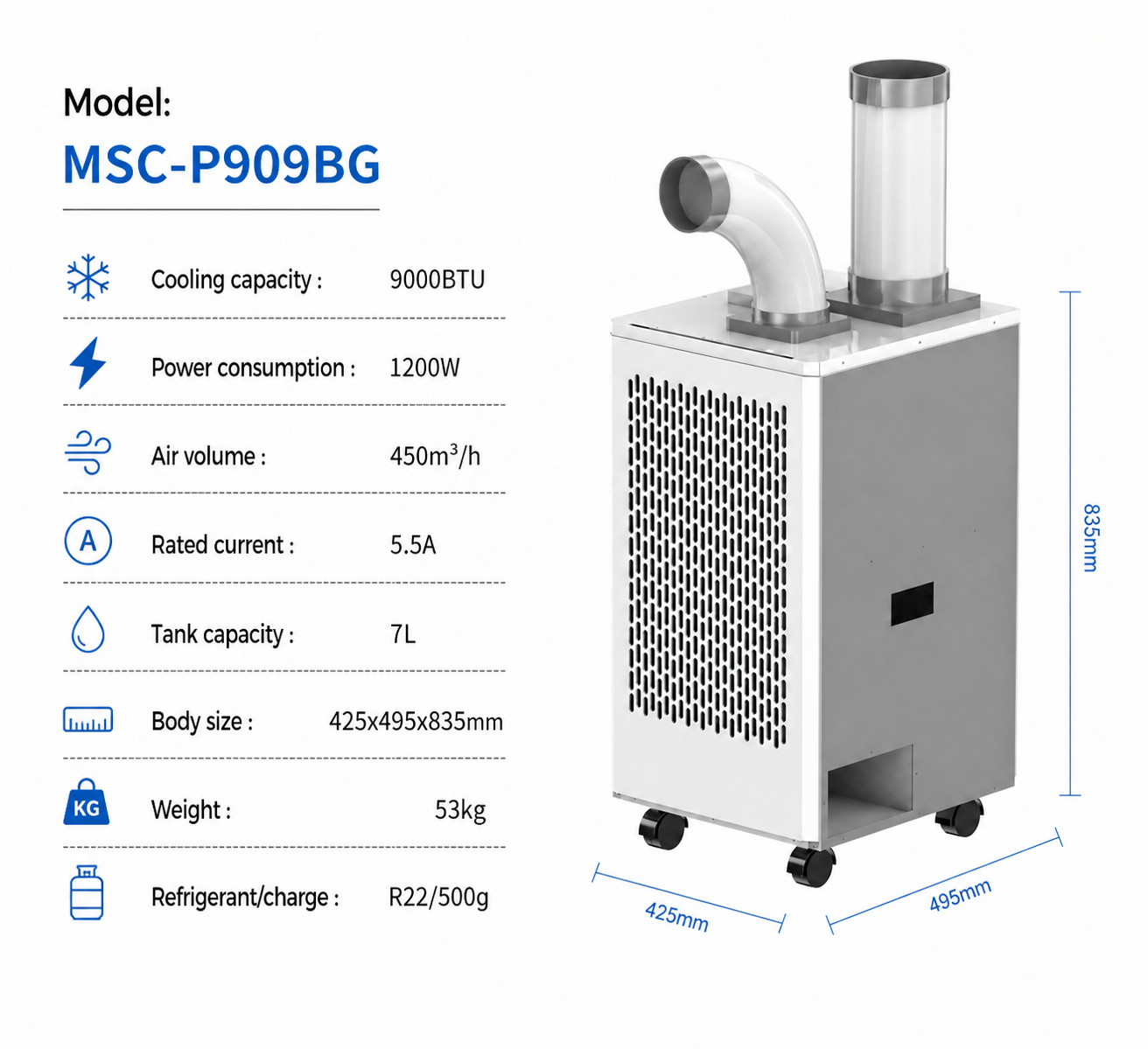 9000btu single tube portable air cooler
