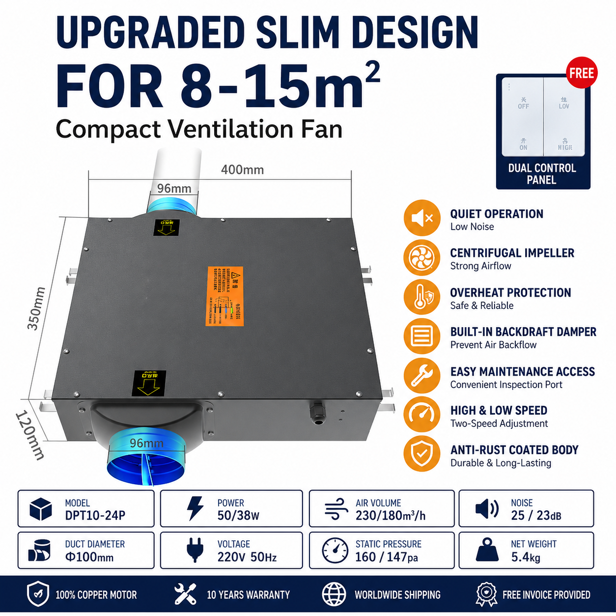 Powerful Commercial Quiet Duct Fan for Fresh Air Exchangers