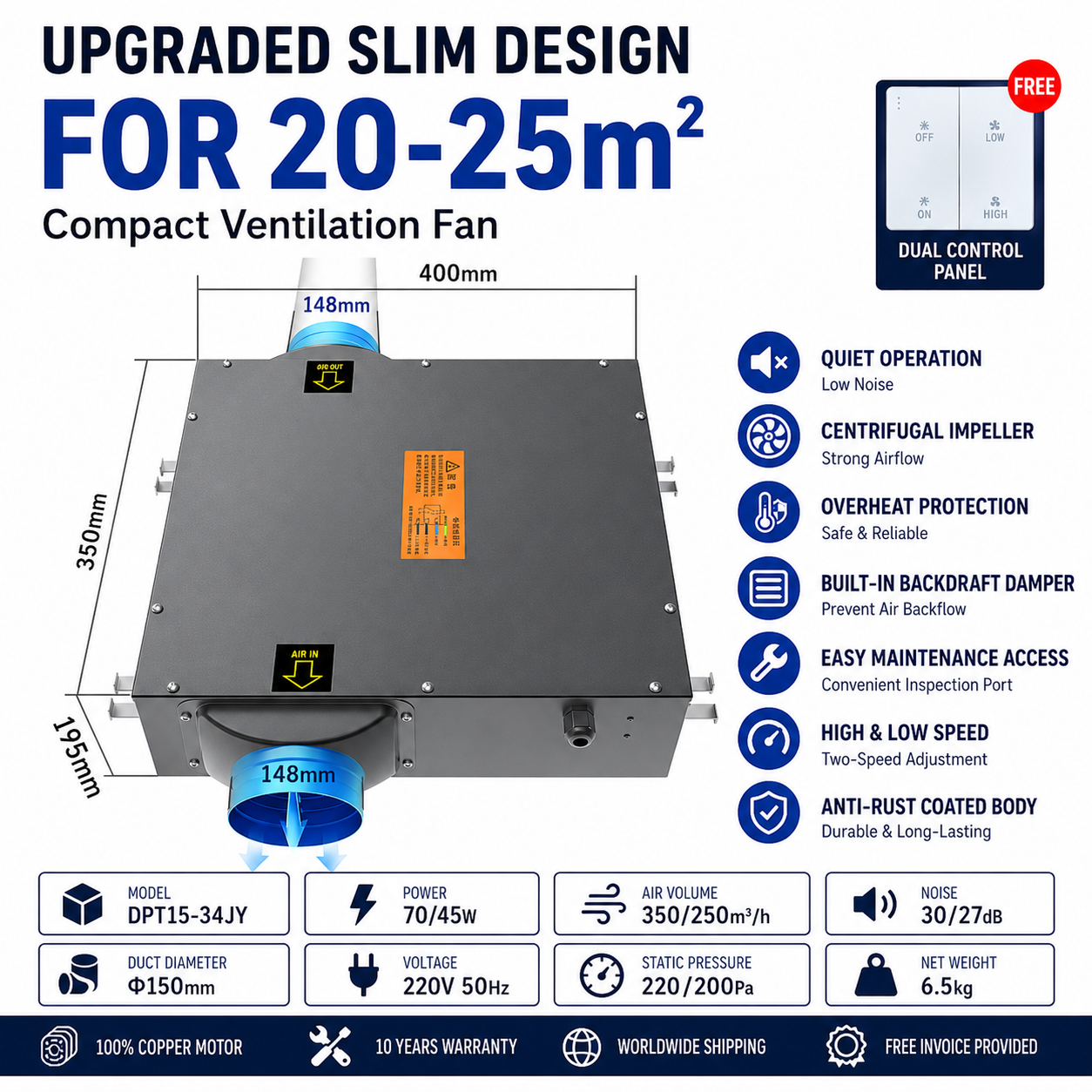 Powerful Commercial Quiet Duct Fan for Fresh Air Exchangers