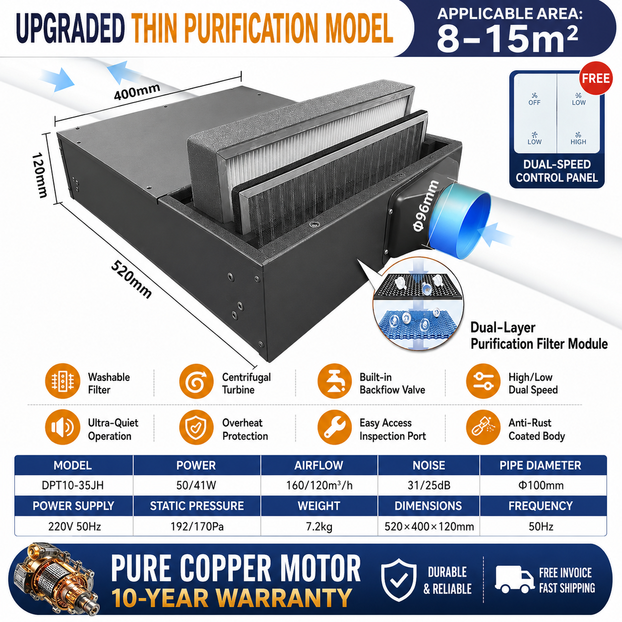 Duct fan with air purification and filtration
