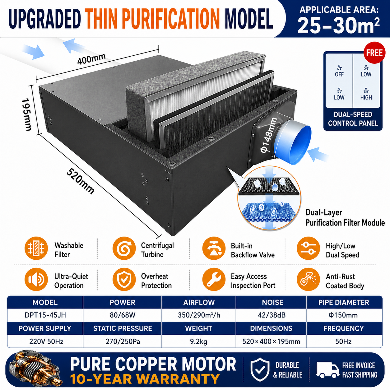 Duct fan with air purification and filtration