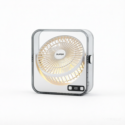 F2 Transparent Square Desktop Fan 3-Speed Timer Smart Display