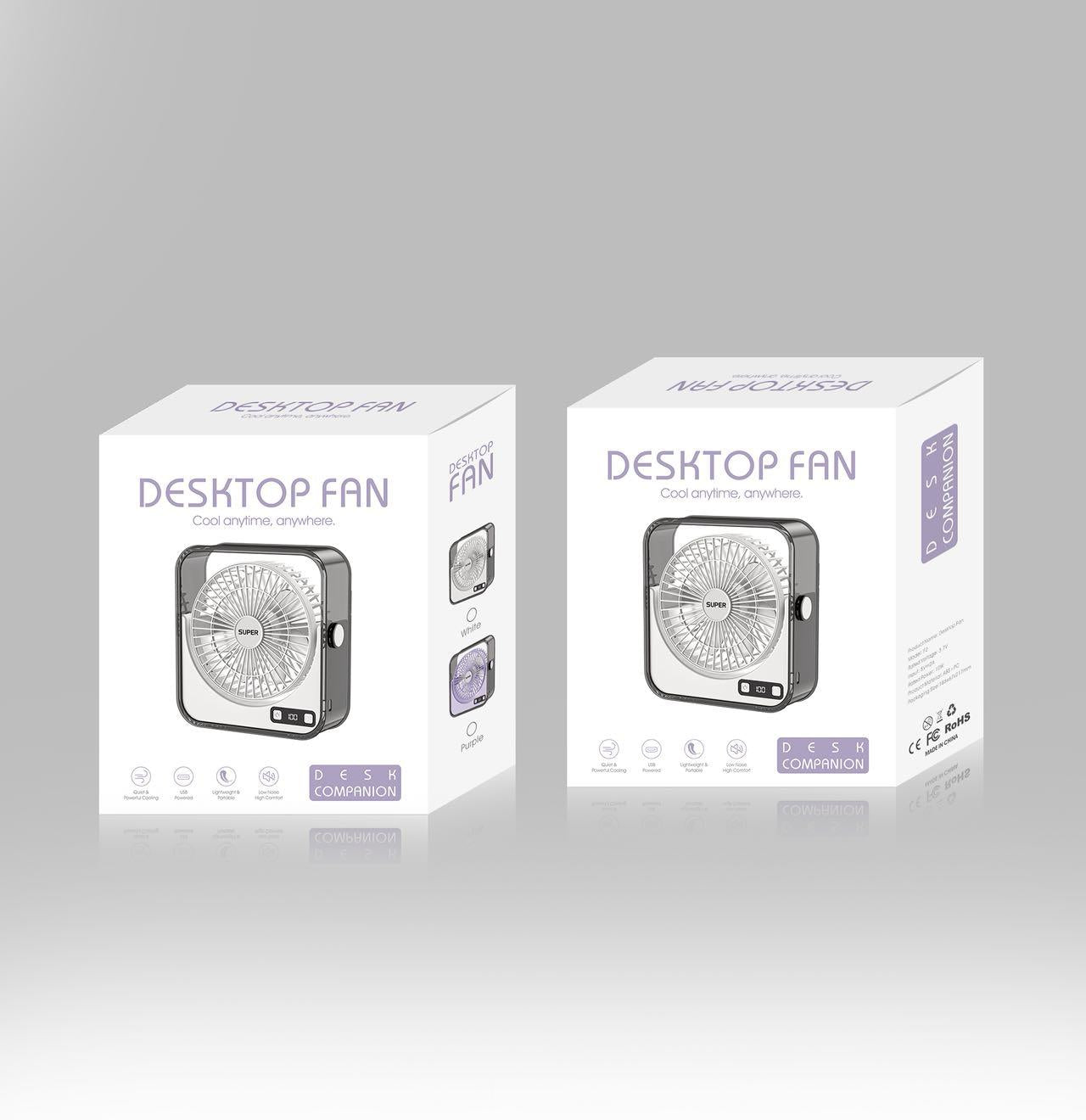 F2 Transparent Square Desktop Fan 3-Speed Timer Smart Display