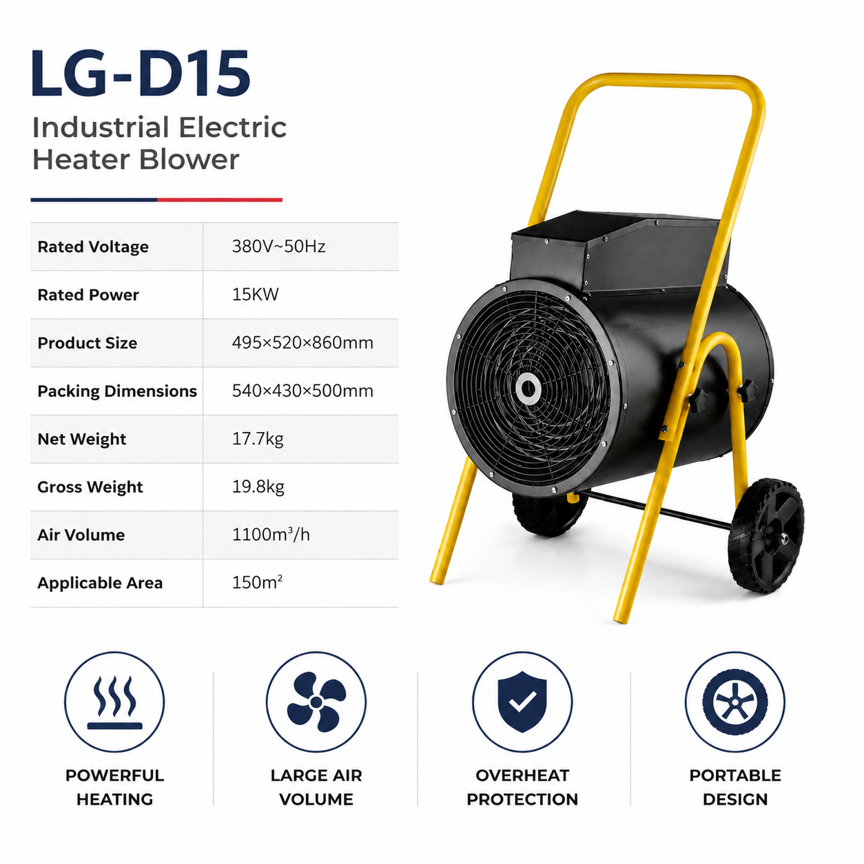380V/50HZ 1500W 3000W Industrial Electrical Heater Blower for Greenhouse Farm Industrial Electrical Heater Blower