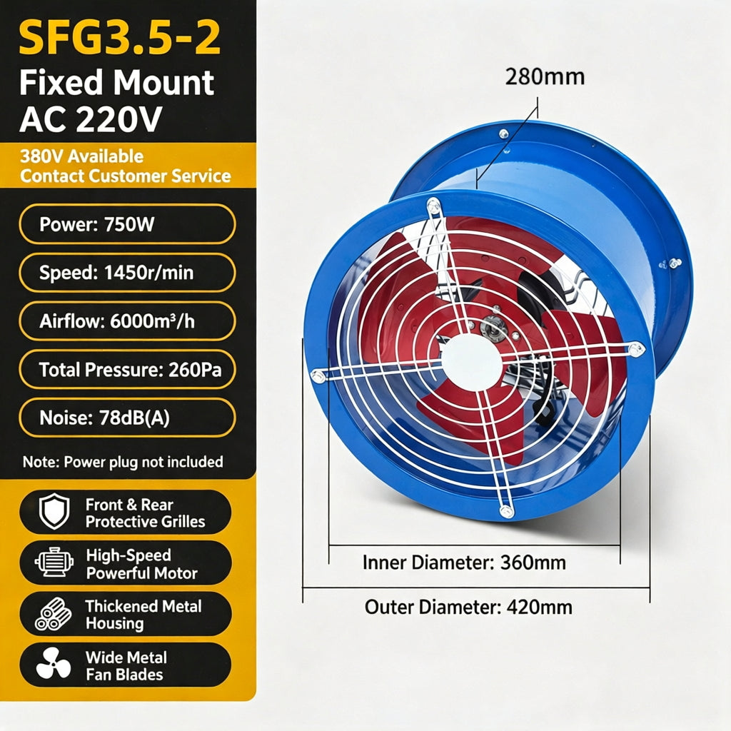 Industrial Axial Flow Fan Duct Ventilation Exhaust Fan Heavy Duty Metal Cased Fan for Factory Warehouse Industrial Air Cooling