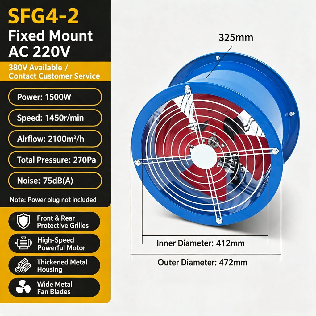 Industrial Axial Flow Fan Duct Ventilation Exhaust Fan Heavy Duty Metal Cased Fan for Factory Warehouse Industrial Air Cooling