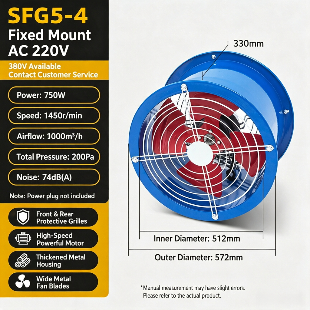 Industrial Axial Flow Fan Duct Ventilation Exhaust Fan Heavy Duty Metal Cased Fan for Factory Warehouse Industrial Air Cooling