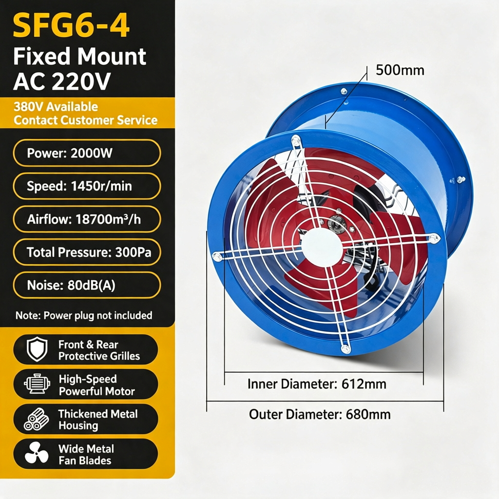Industrial Axial Flow Fan Duct Ventilation Exhaust Fan Heavy Duty Metal Cased Fan for Factory Warehouse Industrial Air Cooling
