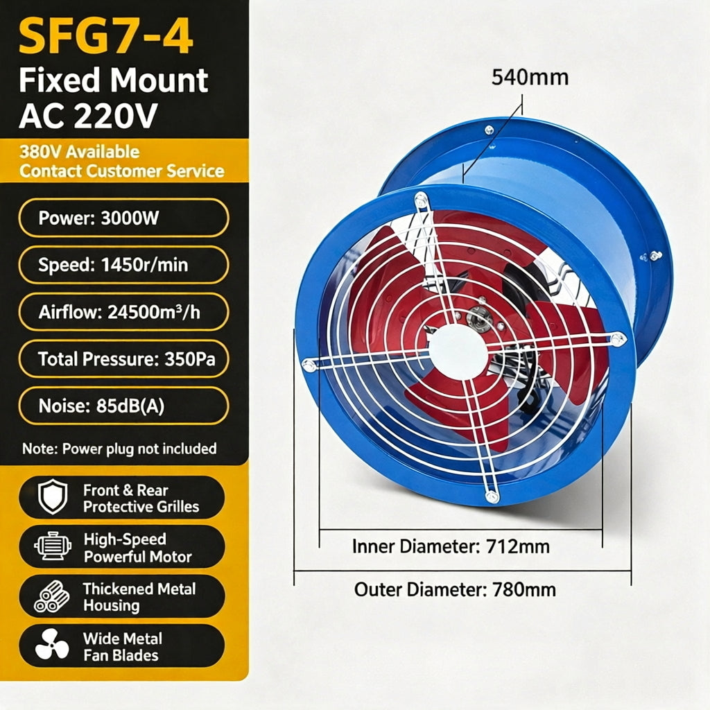 Industrial Axial Flow Fan Duct Ventilation Exhaust Fan Heavy Duty Metal Cased Fan for Factory Warehouse Industrial Air Cooling