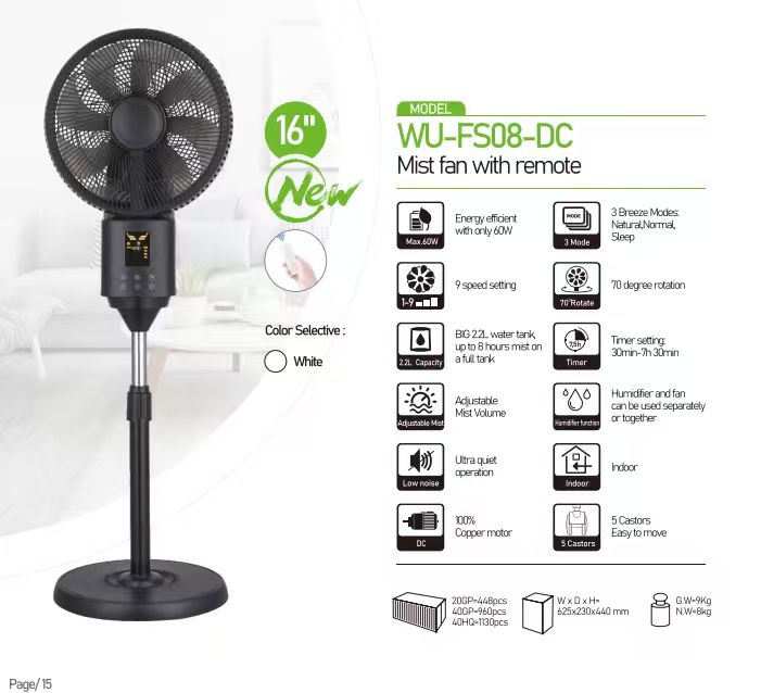 2.2L New Model Water Tank Negative Ion Stand Fan with Remote Control