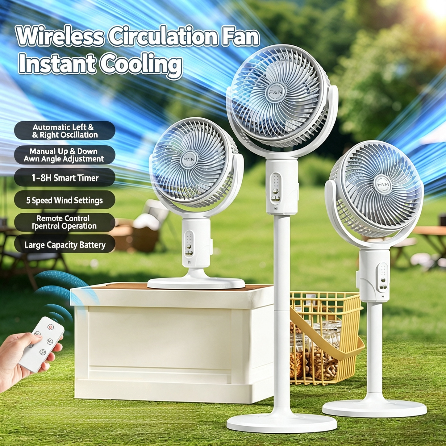 F11 Remote Control  8h Timing Power Portable Circulating stand Fan 5 Modes Adjustable