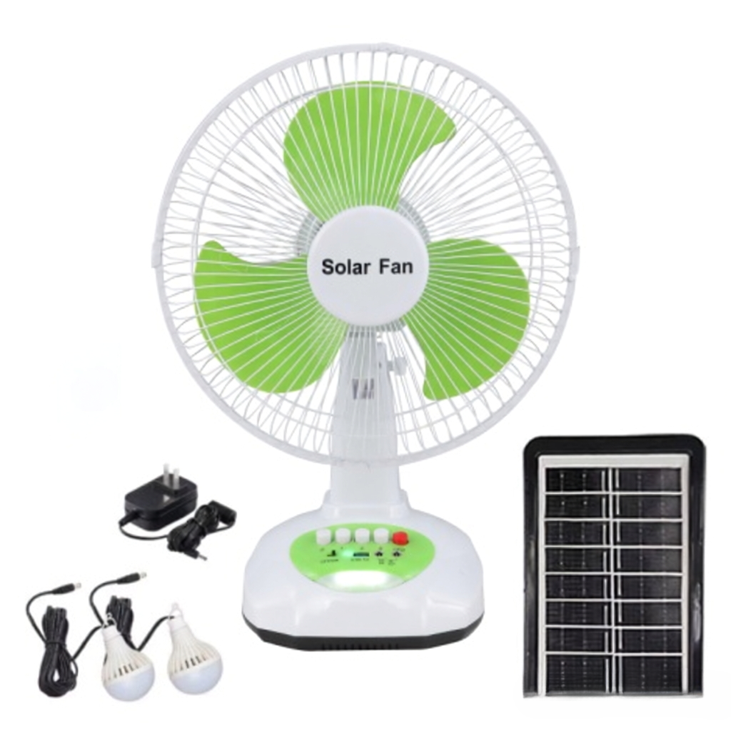 HS-T6 12 inch Solar Fan with LED Light & USB 3-Speed Battery Solar Fan