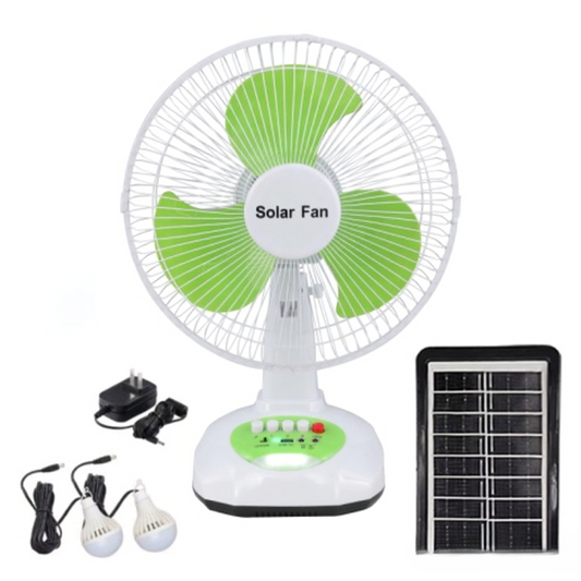 HS-T6 12 inch Solar Fan with LED Light & USB 3-Speed Battery Solar Fan